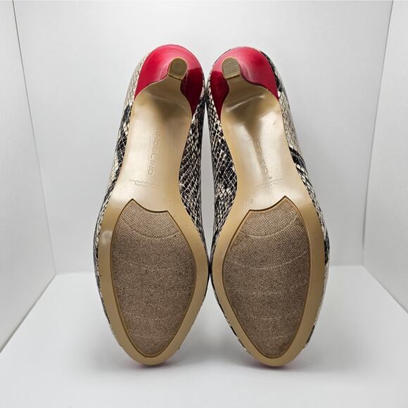 Bandolino Snakeskin & Red Vegan Leather Open Toe Heels - US Women's Size 8M - Picture 6 of 7